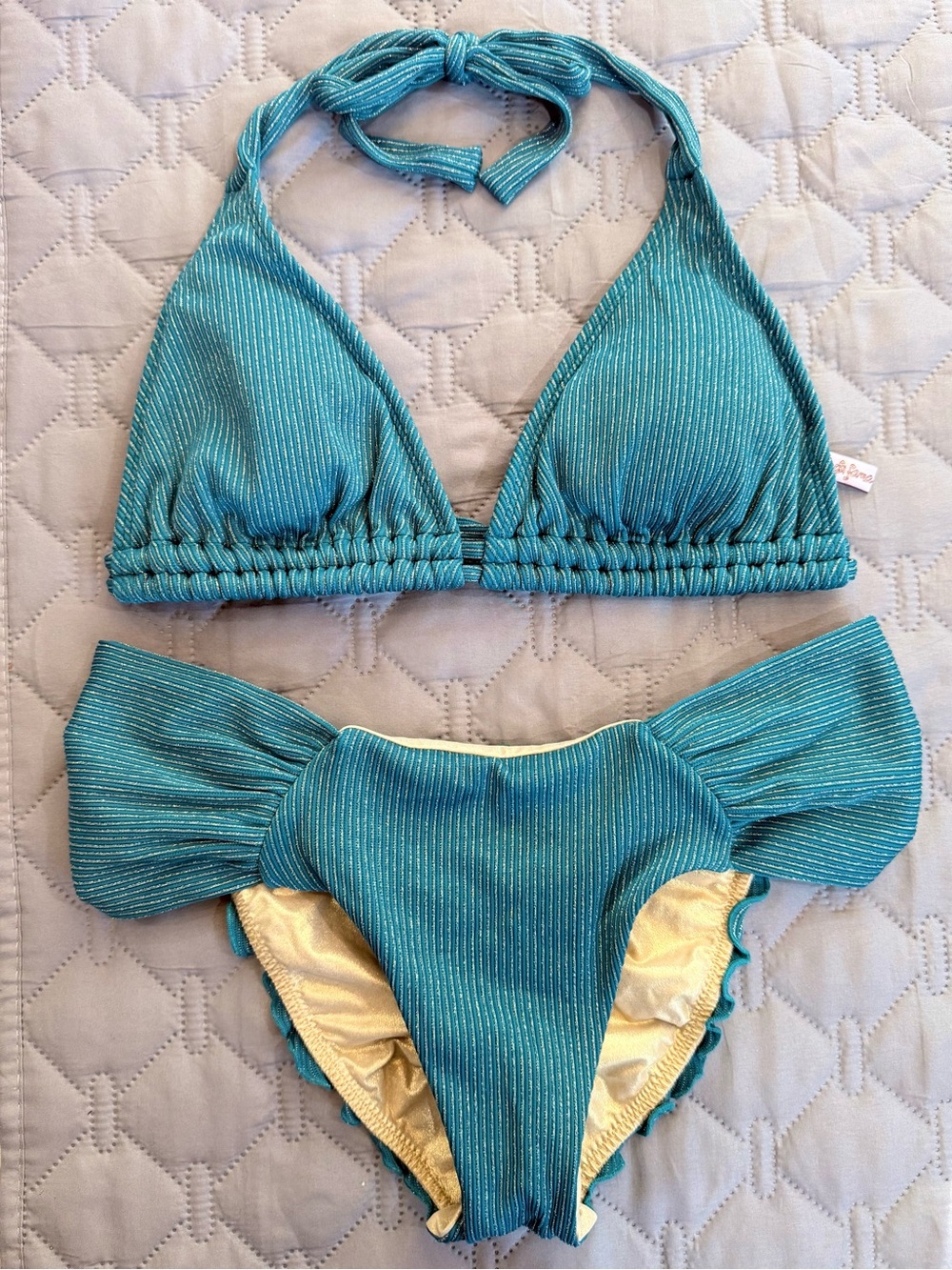 Luli Fama Teal Ribbed Bikini Set - sz XL/D